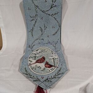 Elegant, LED Lit Blue Table Runner with Cardinal Design. 70" X 13".